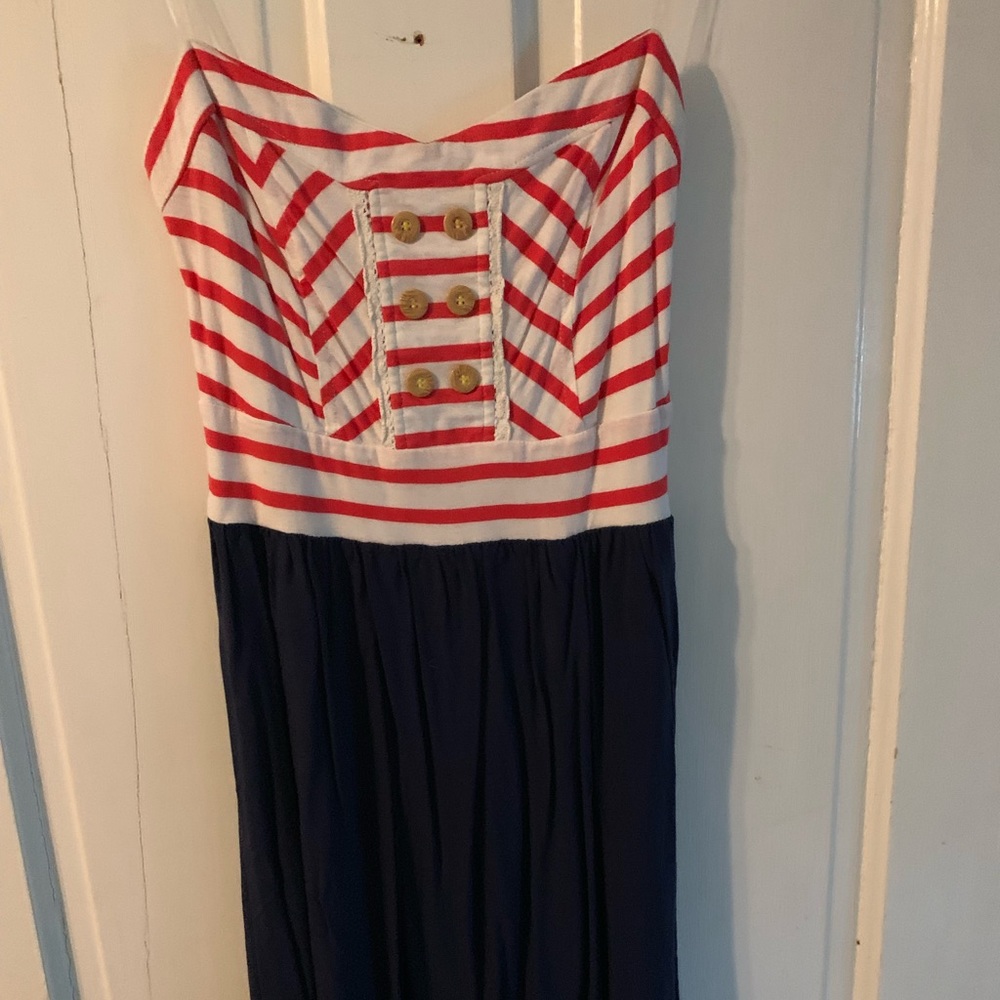 Strapless red, white and blue dress